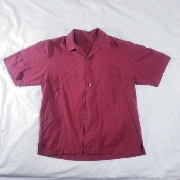Aureus Maroon Silk Short Sleeve Button Down Shirt - Picture 1 of 5